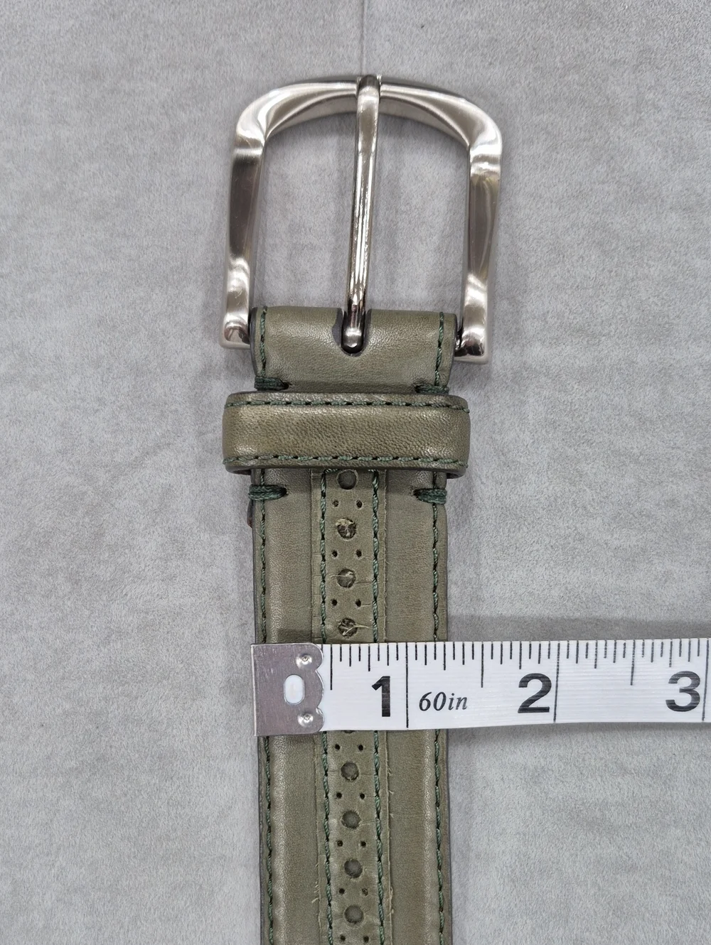 Cole Haan belt men's 36 sage green soft leather brushed silver buckle